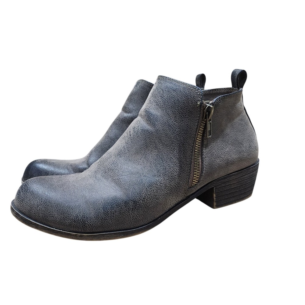 Jessica Cline Gray Distressed Ankle Boots Womens Size 8W Side Zip Low Heel...